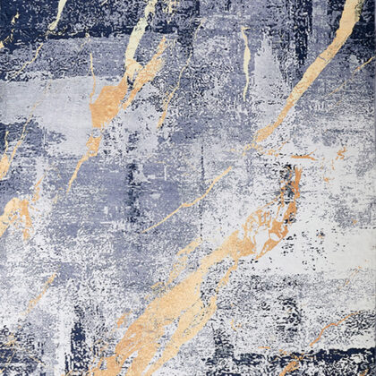 5' x 7' Blue and Yellow Abstract Shag Printed Washable Non Skid Area Rug