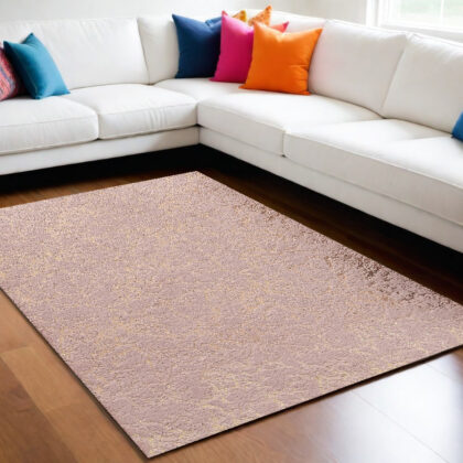 8' x 11' Pink and Gold Faux Fur Abstract Shag Non Skid Area Rug