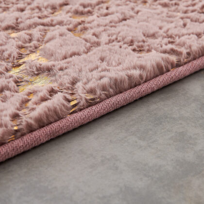 8' x 11' Pink and Gold Faux Fur Abstract Shag Non Skid Area Rug