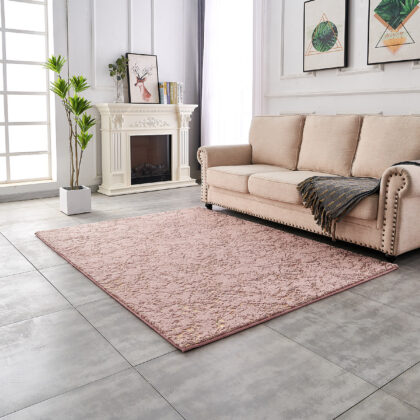 8' x 11' Pink and Gold Faux Fur Abstract Shag Non Skid Area Rug