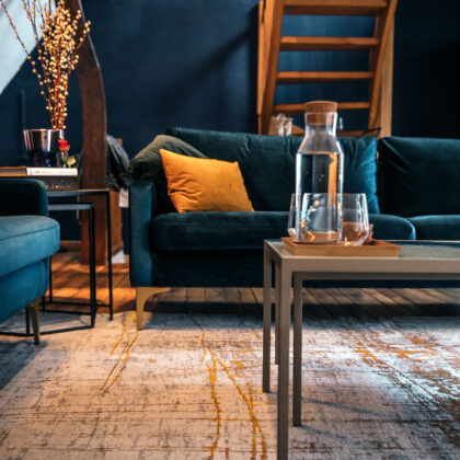 7' x 9' Gray and Gold Abstract Non Skid Area Rug