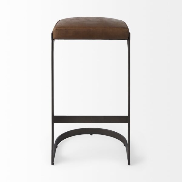 35" Black Leather and Metal Backless Bar Chair