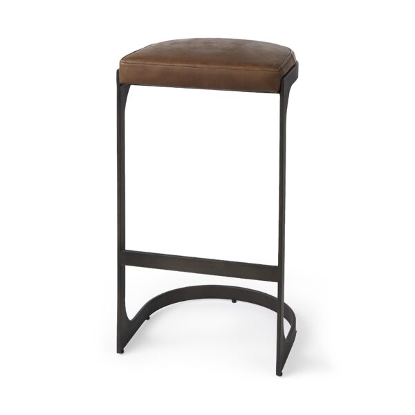 35" Black Leather and Metal Backless Bar Chair