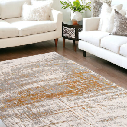 7' x 9' Gray and Gold Abstract Non Skid Area Rug