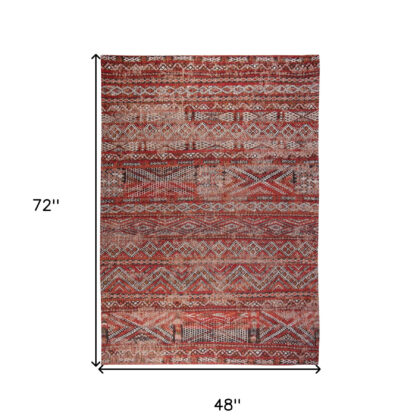 5' x 7' Red and Gray Oriental Non Skid Area Rug