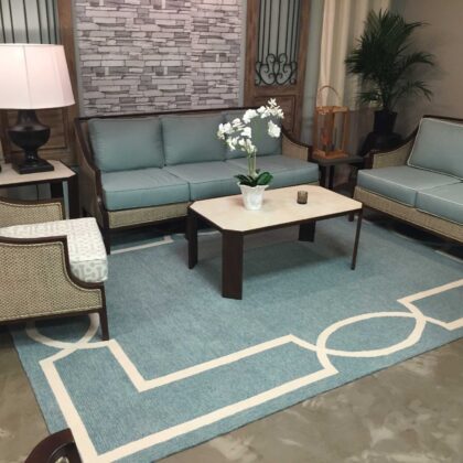 91 X 91 Greyor Blue Polyester Or  Viscose Rug