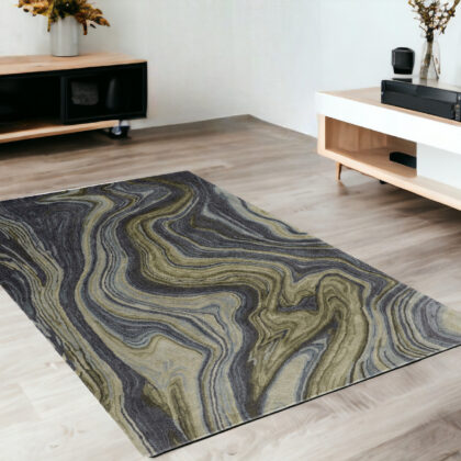 4' x 6' Blue and Green Abstract Hand Tufted Area Rug