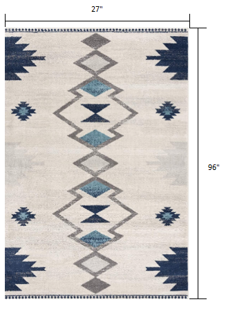 8' Cream Southwestern Dhurrie Runner Rug