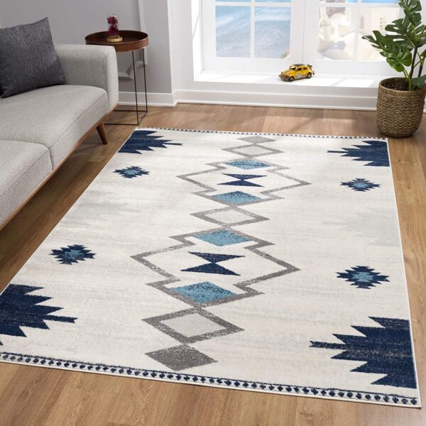 8' Cream Southwestern Dhurrie Runner Rug