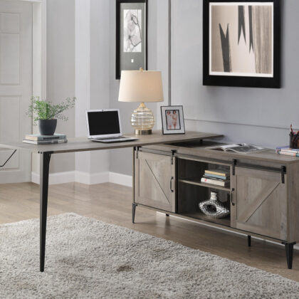 65" Gray and Black L Shape Writing Desk