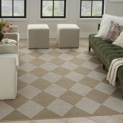 8' x 10' Natural and Ivory Geometric Power Loom Washable Non Skid Area Rug