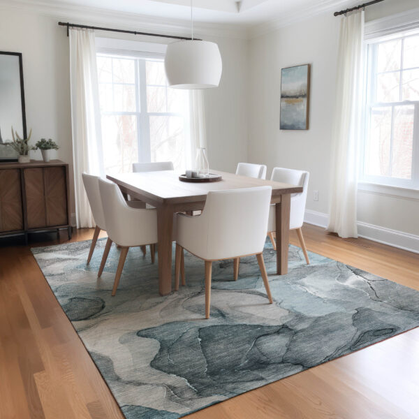 10' X 14' Teal Abstract Washable Non Skid Indoor Outdoor Area Rug