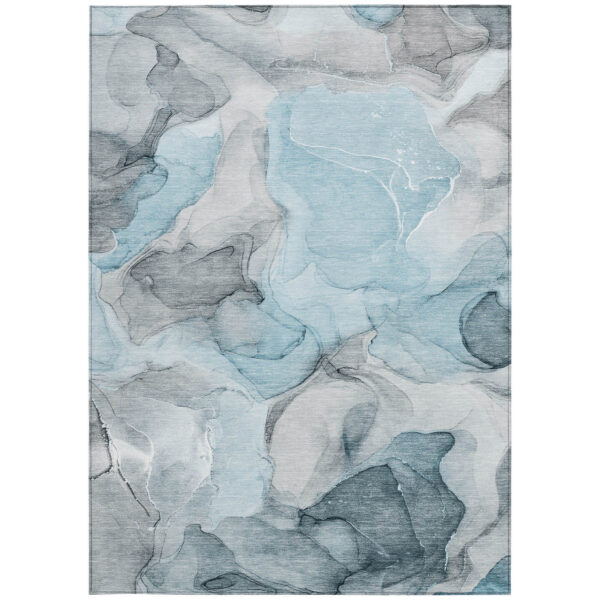 10' X 14' Teal Abstract Washable Non Skid Indoor Outdoor Area Rug