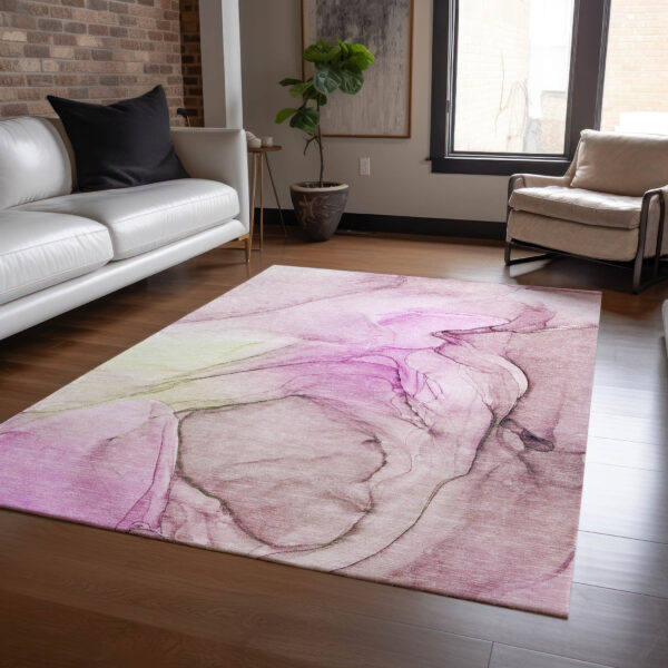 9' X 12' Pink Abstract Washable Non Skid Indoor Outdoor Area Rug