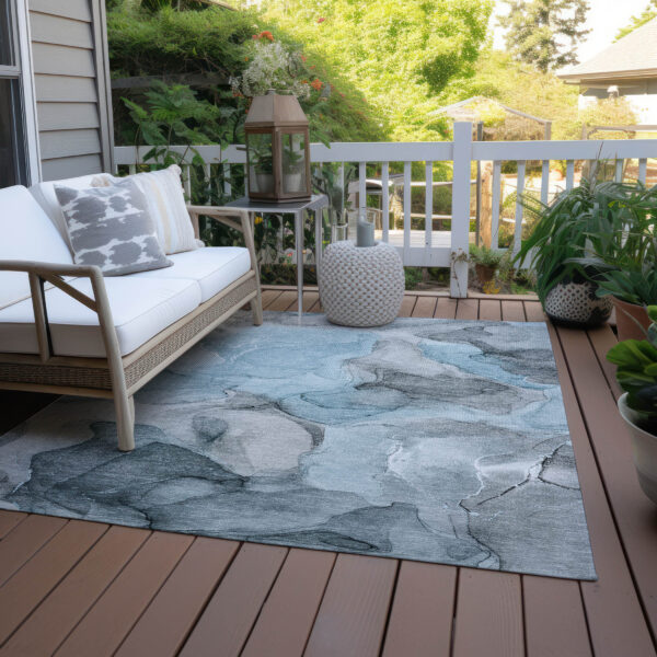 10' X 14' Teal Abstract Washable Non Skid Indoor Outdoor Area Rug