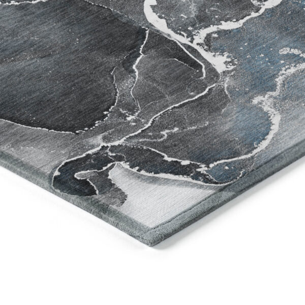 8' Runner Ivory Blue and Gray Abstract Washable Non Skid Indoor Outdoor Runner Rug