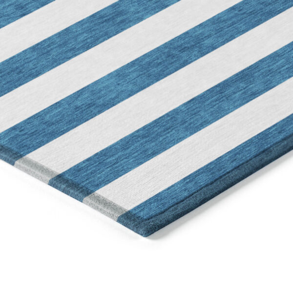 8' Runner Navy Blue Striped Washable Non Skid Indoor Outdoor Runner Rug
