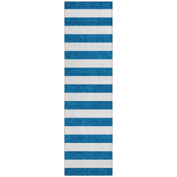 8' Runner Navy Blue Striped Washable Non Skid Indoor Outdoor Runner Rug