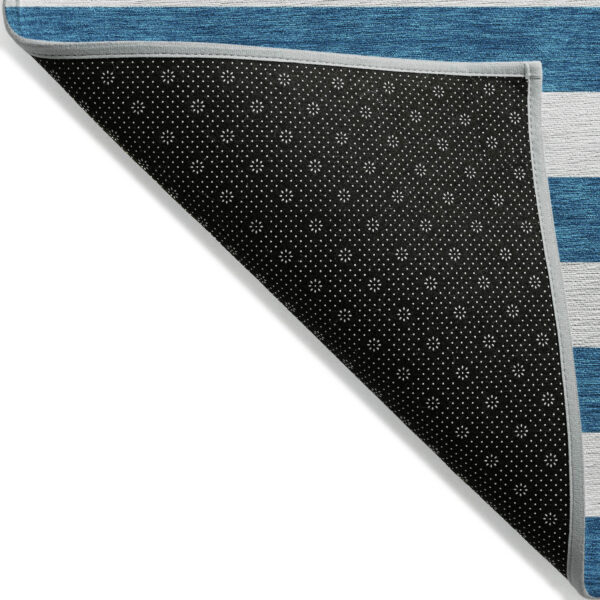 8' Runner Navy Blue Striped Washable Non Skid Indoor Outdoor Runner Rug