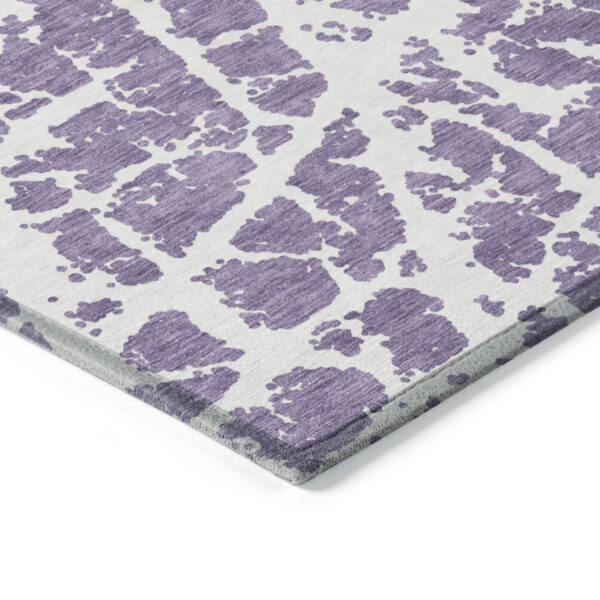 8' Round Purple and White Round Abstract Washable Non Skid Indoor Outdoor Area Rug