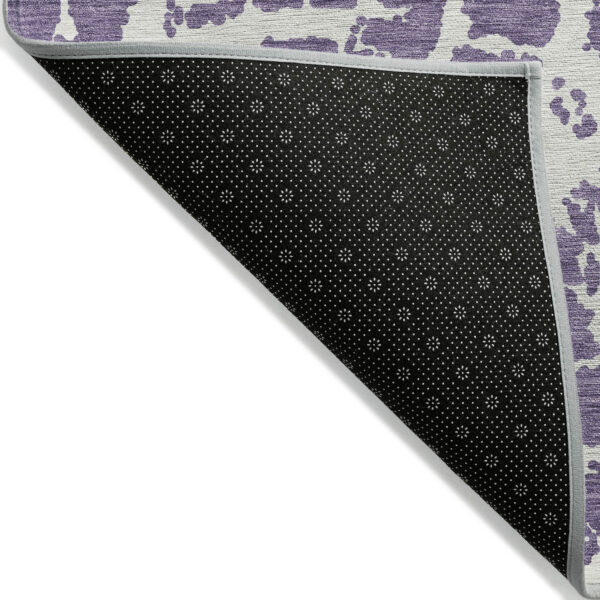 8' Round Purple and White Round Abstract Washable Non Skid Indoor Outdoor Area Rug