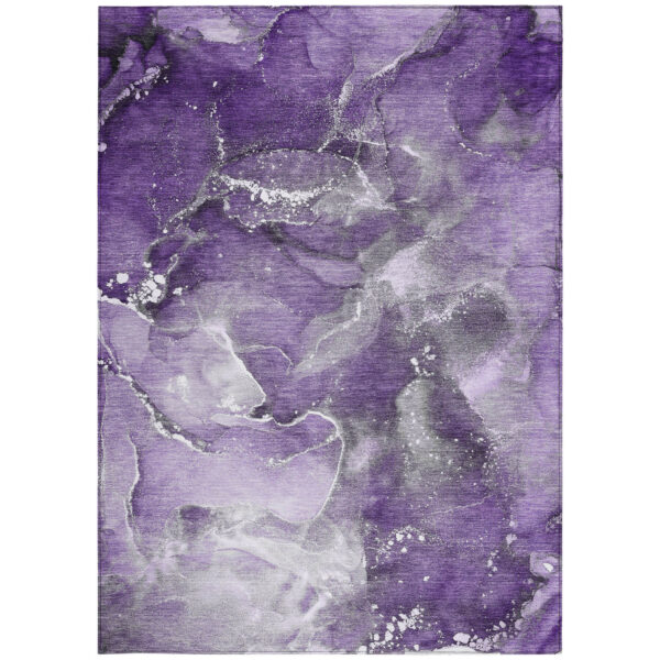 10' X 14' Gray and Purple Abstract Washable Non Skid Indoor Outdoor Area Rug