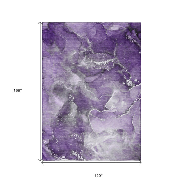 10' X 14' Gray and Purple Abstract Washable Non Skid Indoor Outdoor Area Rug