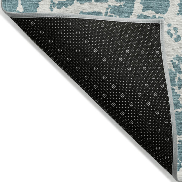 8' Runner Teal Abstract Washable Non Skid Indoor Outdoor Runner Rug