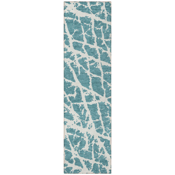 8' Runner Teal Abstract Washable Non Skid Indoor Outdoor Runner Rug