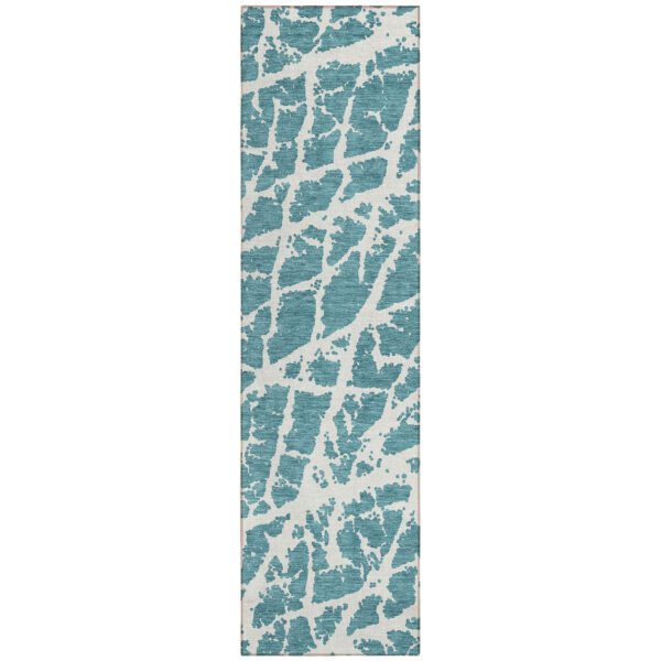 8' Runner Teal Abstract Washable Non Skid Indoor Outdoor Runner Rug