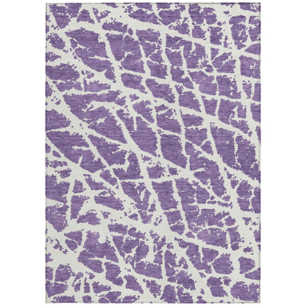 3' X 5' Purple and White Abstract Washable Non Skid Indoor Outdoor Area Rug