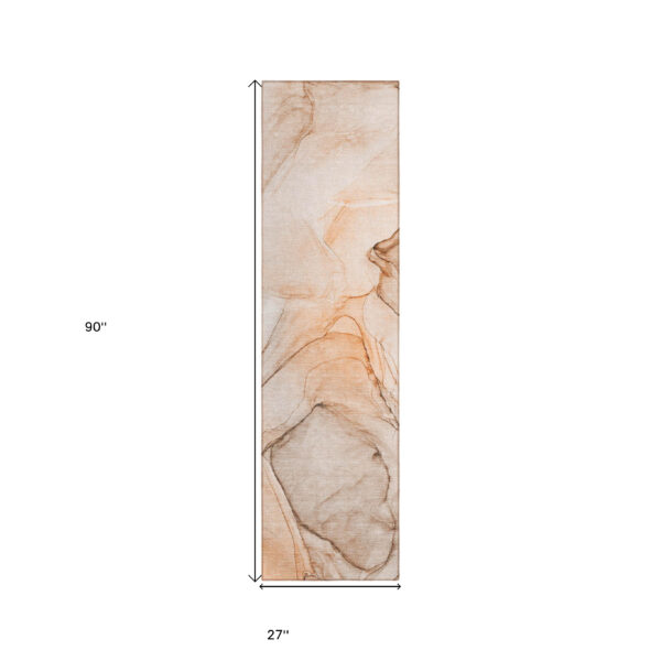 3' X 8' Beige and Orange Abstract Washable Non Skid Indoor Outdoor Runner Rug