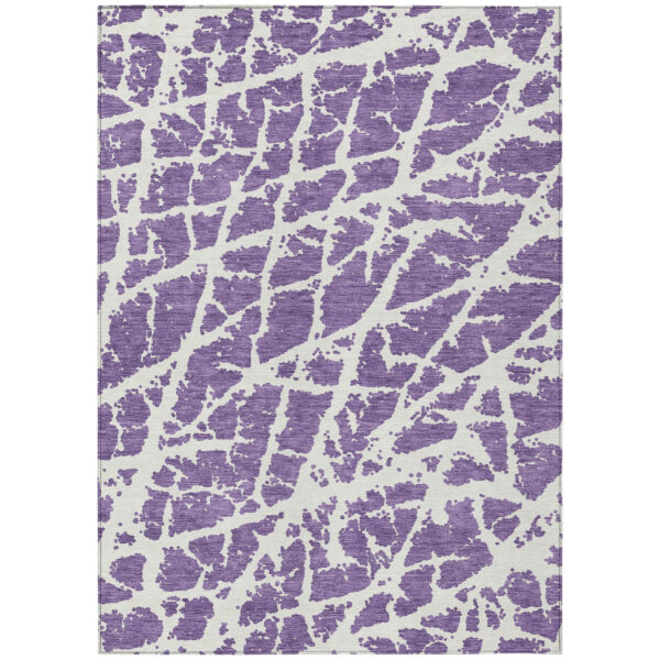 3' X 5' Purple and White Abstract Washable Non Skid Indoor Outdoor Area Rug