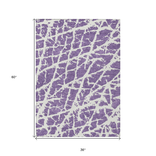 3' X 5' Purple and White Abstract Washable Non Skid Indoor Outdoor Area Rug