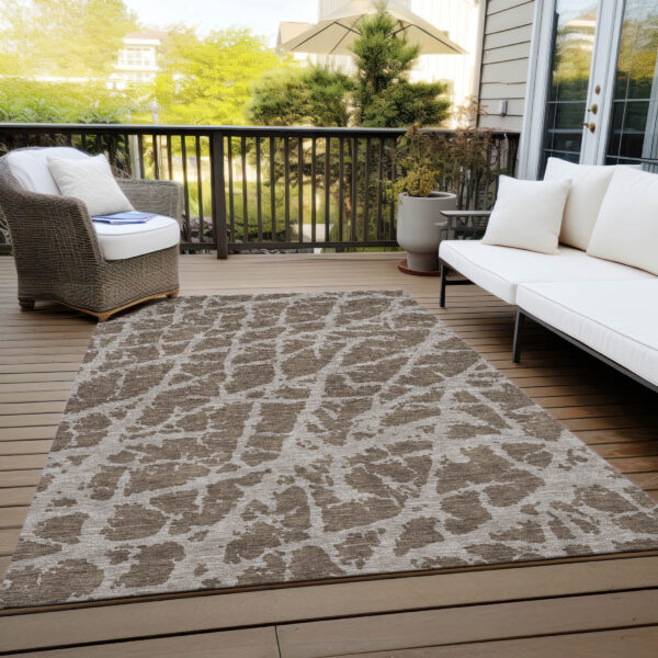 5' X 8' Brown Abstract Washable Non Skid Indoor Outdoor Area Rug