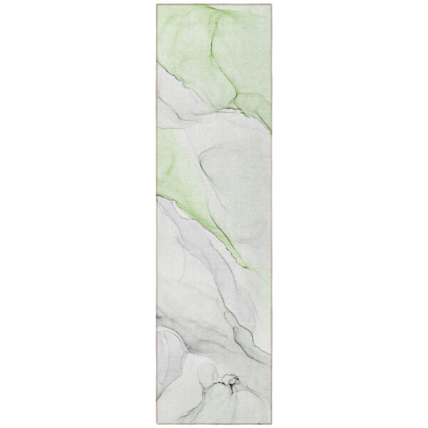 2' X 8' Green Abstract Washable Indoor Outdoor Runner Rug