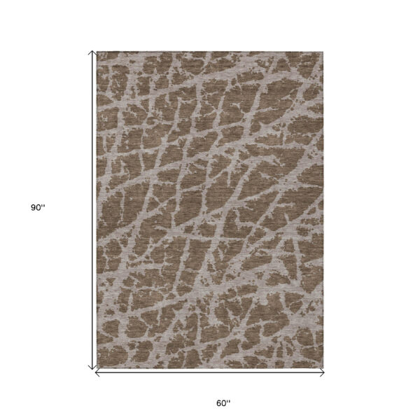 5' X 8' Brown Abstract Washable Non Skid Indoor Outdoor Area Rug