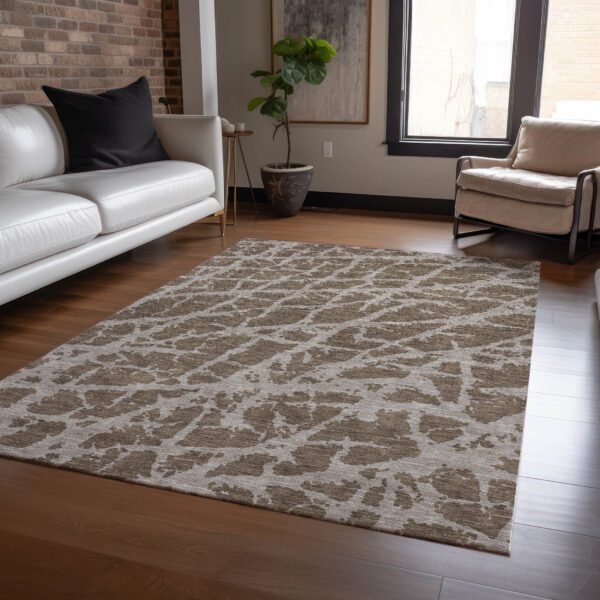 5' X 8' Brown Abstract Washable Non Skid Indoor Outdoor Area Rug