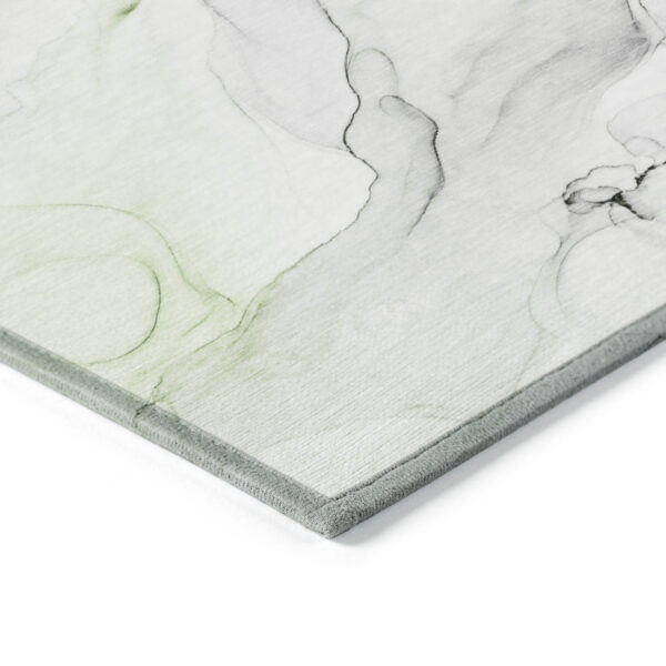 2' X 8' Green Abstract Washable Indoor Outdoor Runner Rug