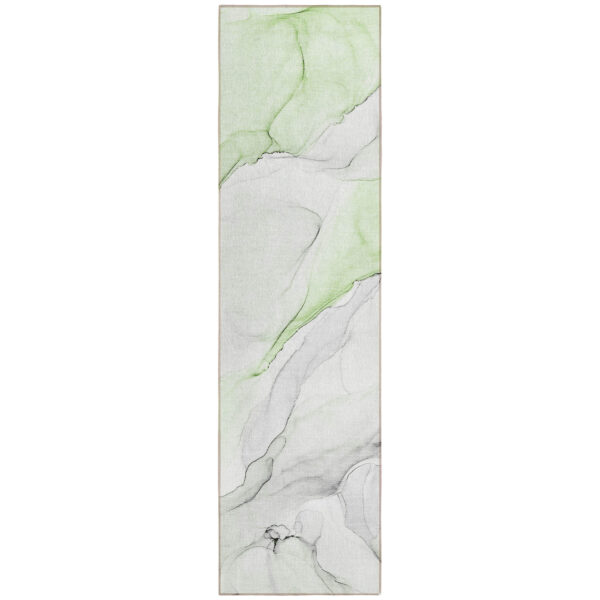 2' X 8' Green Abstract Washable Indoor Outdoor Runner Rug