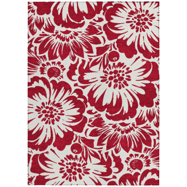 10' X 14' Burgundy and White Floral Washable Non Skid Indoor Outdoor Area Rug