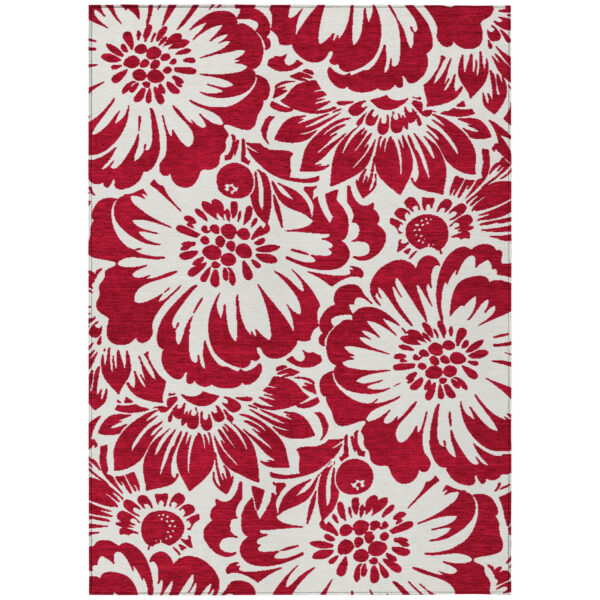 10' X 14' Burgundy and White Floral Washable Non Skid Indoor Outdoor Area Rug