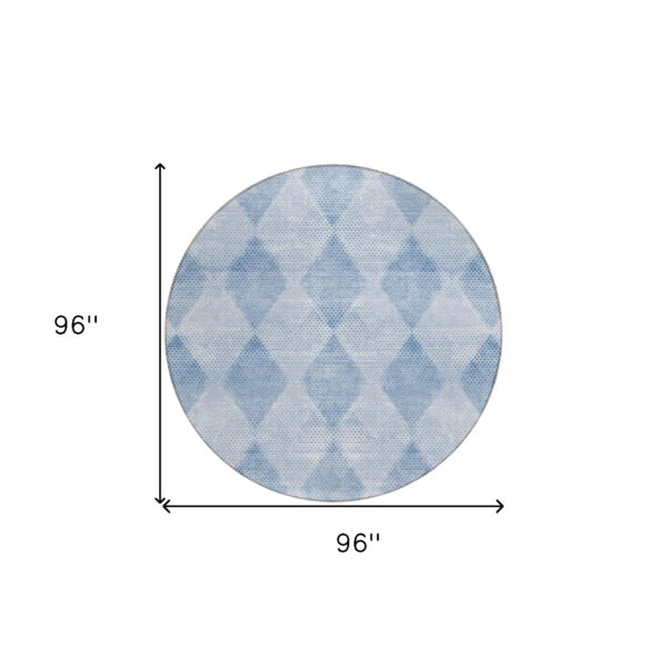 8' Round Blue Round Geometric Washable Non Skid Indoor Outdoor Area Rug