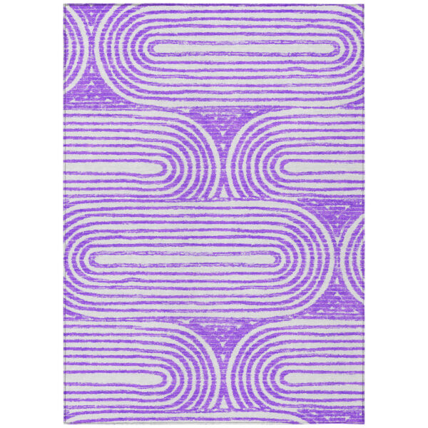 5' X 8' Purple and White Abstract Washable Non Skid Indoor Outdoor Area Rug