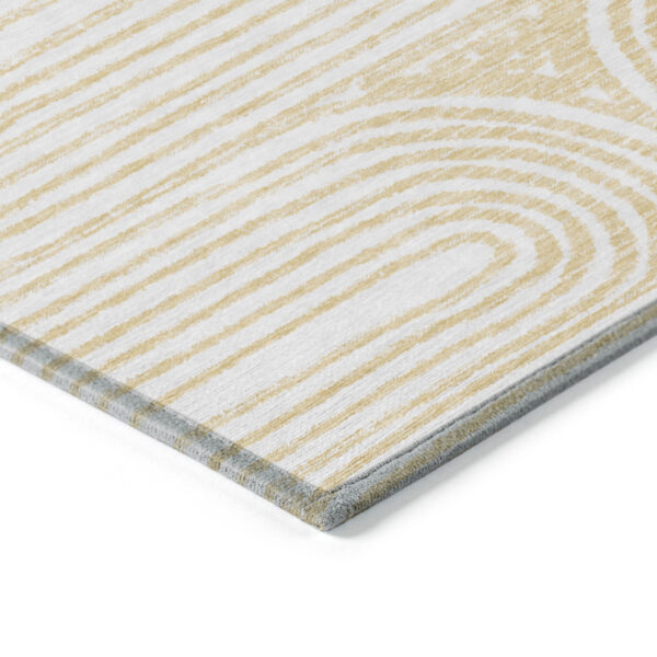 9' X 12' Gold and White Abstract Washable Non Skid Indoor Outdoor Area Rug