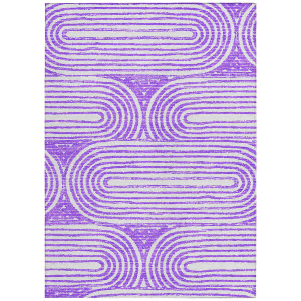 5' X 8' Purple and White Abstract Washable Non Skid Indoor Outdoor Area Rug