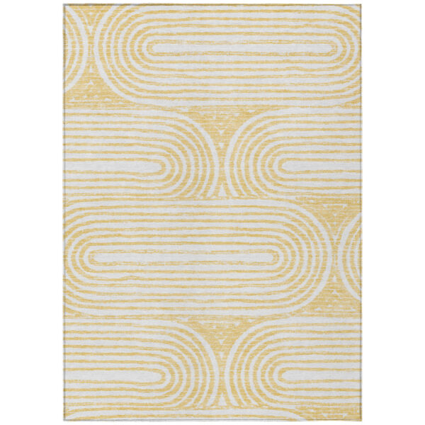 9' X 12' Gold and White Abstract Washable Non Skid Indoor Outdoor Area Rug