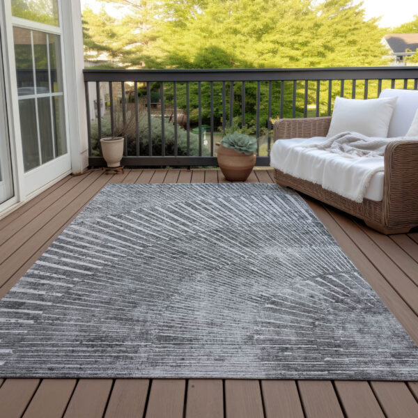 3' X 5' Gray and Ivory Abstract Washable Non Skid Indoor Outdoor Area Rug