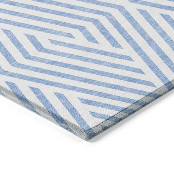 3' X 5' Blue and Ivory Geometric Washable Non Skid Indoor Outdoor Area Rug