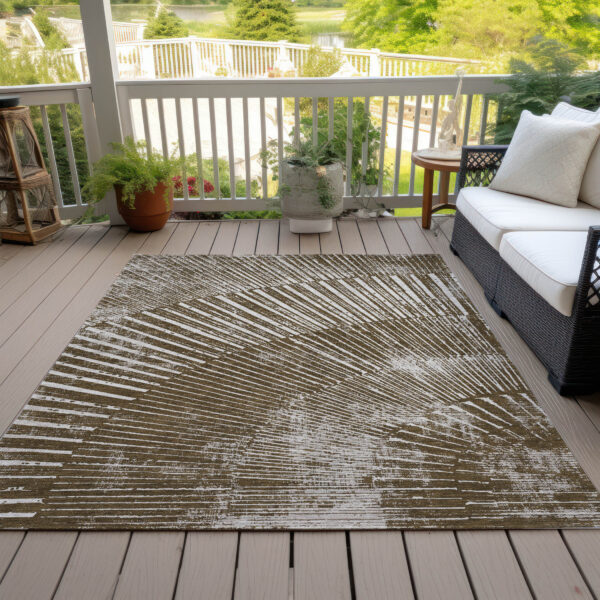 3' X 5' Chocolate Abstract Washable Non Skid Indoor Outdoor Area Rug